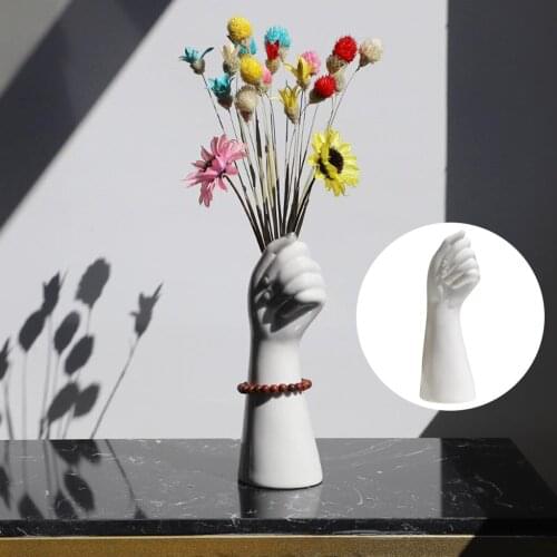 Hand Shape Ceramic Dry Vase Artificial Flowers Pot 9.3inch Wedding Decor Artificial Flowers Sculpture Pot Vase