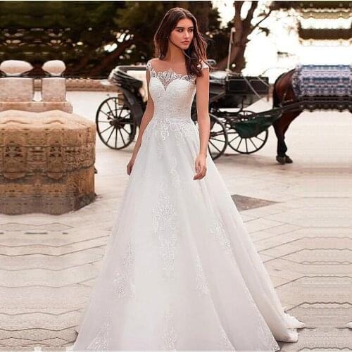 O Neck Sexy Wedding Dresses Floor Length Lace Applique Open Back Cap Sleeve A Line Backless Bridal Dress Vestido De Noiva
