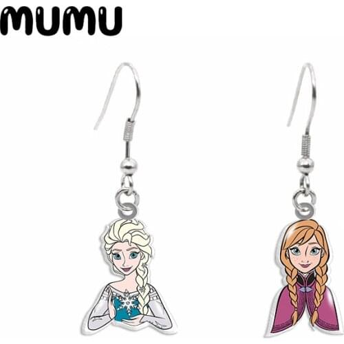 2020 New Elsa Snowflake Dangle Earring Princess Anna Acrylic Earrings Handmade Jewelry Epoxy Resin Fish Hook Earring