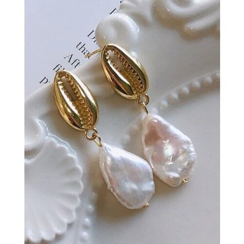 MLKENLY 925 sterling silver New Fashion Korean network star Baroque pearl shell simple earrings shell simple ear For girl gifts