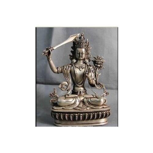 Tibet White Copper Silver Manjusri Manjushri Kwan-yin Bodhisattva Buddha Statue Medicine Tibetan Silver bronze factory outlets