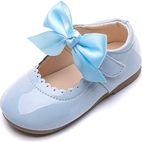 Spring Autumn Baby Girls Shoes Cute Bow Patent Leather Princess Shoes Solid Color Kids Gilrs Dancing Shoes First Walkers SMG104