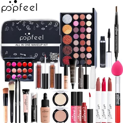 POPFEEL ALL IN ONE Full Professional Cosmetics Makeup kit(eyeshadow, lip gloss,lipstick,makeup brushes,eyebrow,concealer)withbag