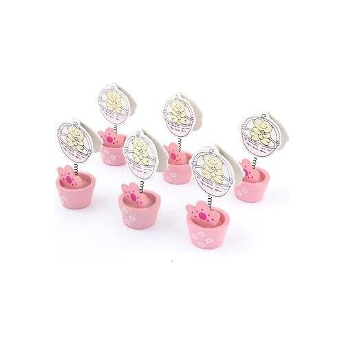 Office Pink White Baby Print Memo Name Card Photo Clip Holders 6 Pcs