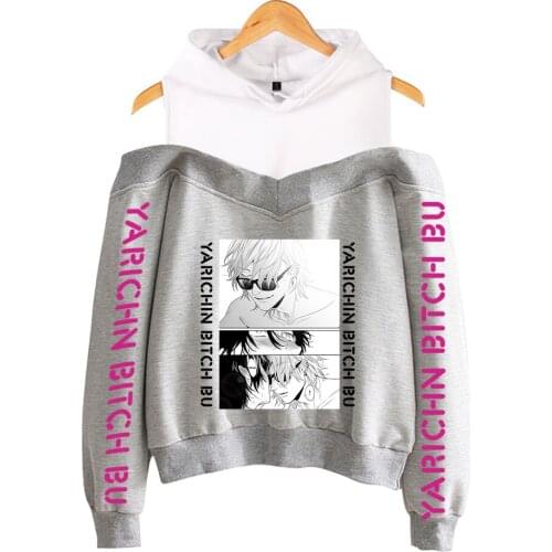 Yarichin Bitch Club Hoodies Off Shoulder Sweatshirt Women Pullover Harajuku leisure Streetwear Japanese Manga Fashion Clothing