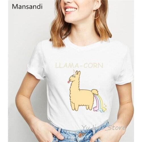 Summer 2019 Harajuku kawaii Llama print graphic funny t shirts women rainbow Unicorn t shirt femme camisas mujer tops tee shirt