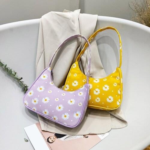 Fashion Flower Daisy Women Handbag Nylon Small Casual Underarm Shoulder Bags Female Daily Travel Totes