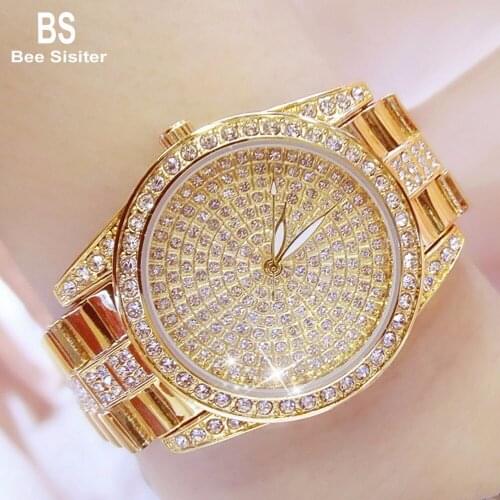BS Delicated Luxury Twinkling Full Broken Diamond Shock And Water Resistant Crystal Rose Gold Silver Women Wristwatch FA1502
