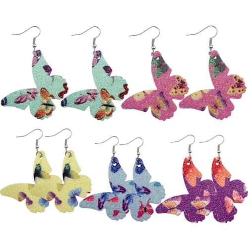 1Pair Butterfly Shape PU Leather Dangle Earrings Insect Printing Pendientes Earrings For Women Fashion Multicolor Jewelry Gifts