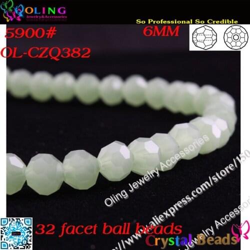 100pcs/Lot Mint Alabaster Crystal Glass Faceted Football Beads 6mm Crystal Round Beads For DIY Jewelry Findings