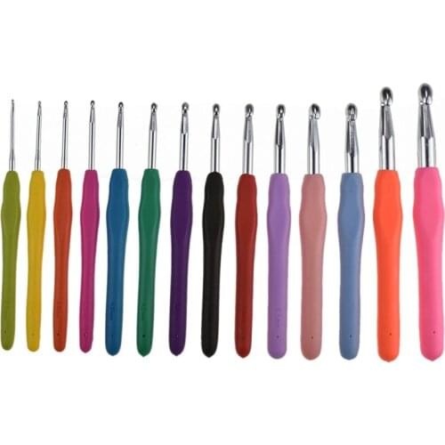 14pcs Crochet Needles 2.0-10mm Soft Grip Ergonomic Handle Crochet Hook Set Yarn Weave DIY Craft Knitting Tool Sewing Accessories