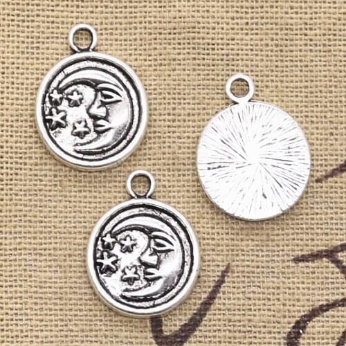 15pcs Charms Circle Moon Star 19x15mm Antique Silver Color Plated Pendants Making DIY Handmade Tibetan Silver Color Jewelry