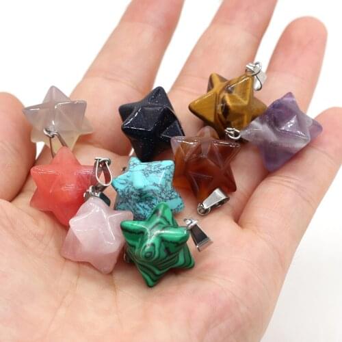 2Pcs Natural Stone Pendants Reiki Heal Merkaba Meditation Stone for Trendy Jewelry Making DIY Necklace Earrings Gifts