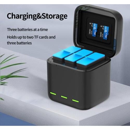 TELESIN Battery 1750 mAh for GoPro Hero 9 3 Ways LED Light Battery Charger TF Card Battery Storage For GoPro Hero 9 Black