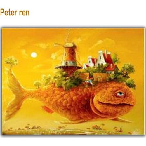 Diamond Embroidery 3D Cross Stitch Kits Diamond painting Anime castle on the back of carp 5d Diamond mosaic full of embroidery