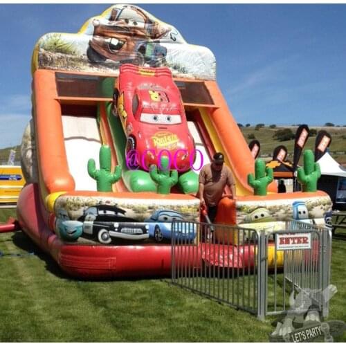 Free air ship to door!8x5m Commercial Double Lane Slide Race Car Slide Inflatable Dry Slide For Amusement Park