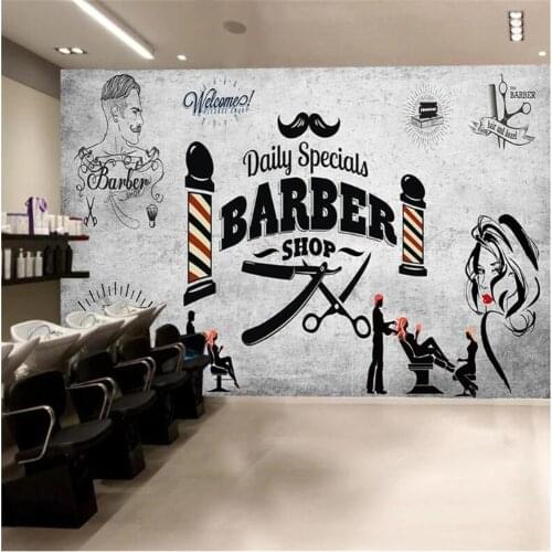 Milofi custom large mural wallpaper retro hair salon trend hair style beauty salon barber shop background wall