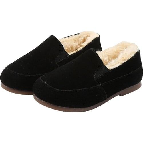 CAPSELLA Kids Unisex Warm Plush Lining Casual Shoes Children Boys Girls Winter Suede Cotton Shoes Size 21-30