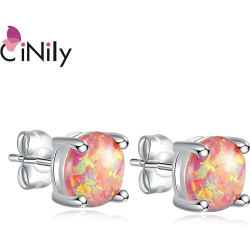 CiNily Timeless Orange Yellow Fire Opal Stone Stud Earrings Silver Plated Mini Round Ball Bohemia Boho Jewelry Gifts Woman Girl