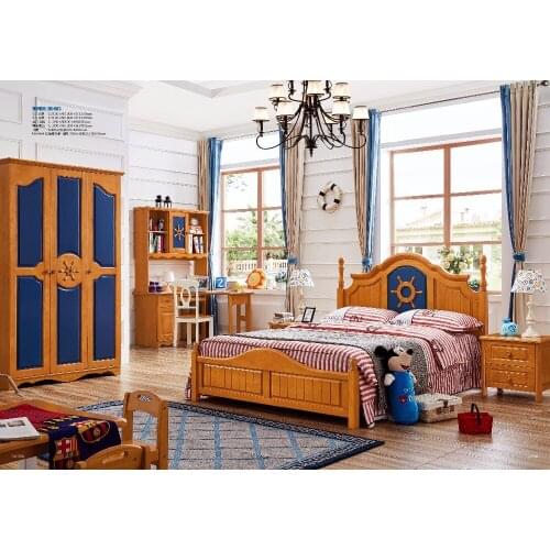 DS-803# All solidwood American nobility style wooden children bedroom furniture set with bed wardrobe desk nightstand bedside