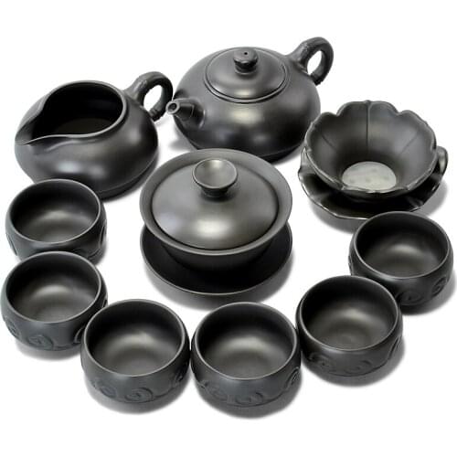 Hot sale Beautiful ceramic purple kung fu tea set home half manual recommended tea cups of black 6 cups