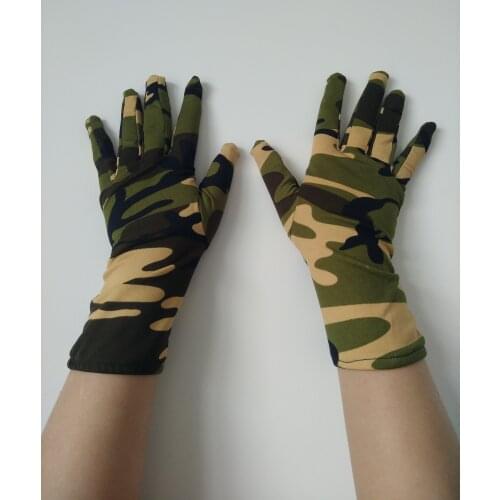 Camo green color Adult women men Lycra Spandex short Gloves High Elastic Gloves Driving Hand guards Dance Glove