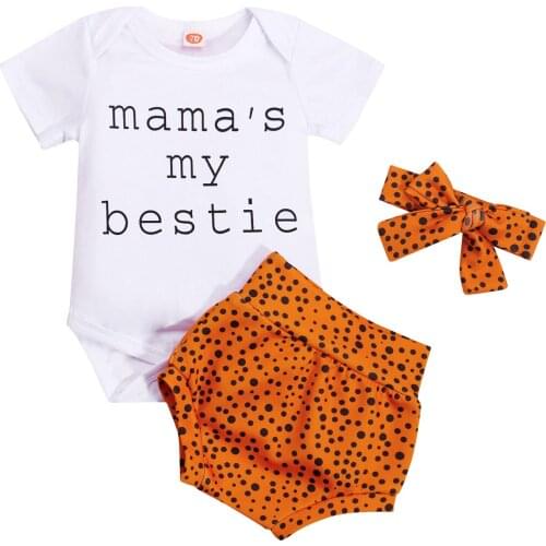0-18M Newborn Baby Girls Clothes Sets Letter Short Sleeve Romper Tops Polka Dot Shorts Bow Headband Summer Baby Outfit