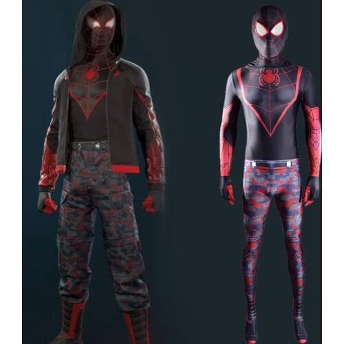 Superhero End Miles Morales Costume Cosplay Zentai Jumpsuit Spandex Lycra Bodysuit Halloween Costume for Adult/kids Anime Costum