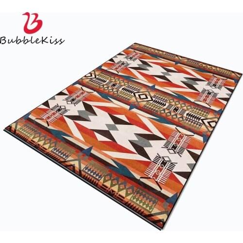 Bubble Kiss Carpet for Living Room Ethnic Style Orange Geometric Pattern Carpet Customized Home Bedroom Decor Non-slip Rug