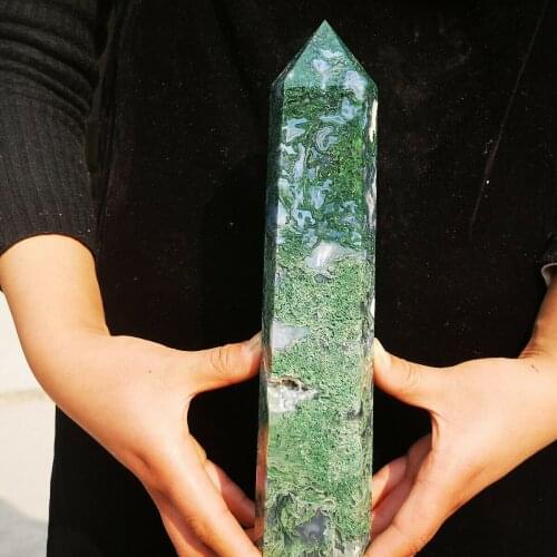 Beautiful natural moss agate crystal tower natural crystal energy tower