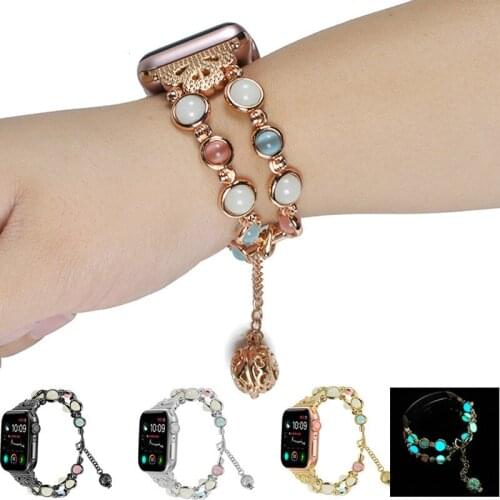 New Design Beads Bracelet Strap for Apple Watch Series 5 4 3 2 1 Luminous Beads Watch Band for iWatch 38/40/42/44mm Women Girls