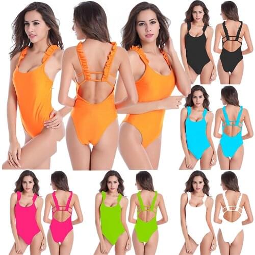 Ruffled Double Shoulders Sexy Bathing Swim Suits Back Cross Straps Swimsuit Plus Size Large Mature Lady Cute Women Swimwear 2021