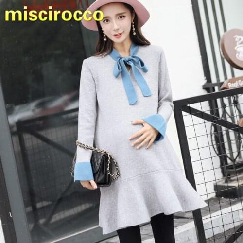 Maternity Dresses bow Clothings winter thick wool pregnant sweater cute loose Autumn and winter