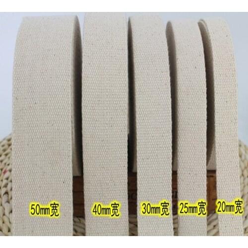 Wholesales 50 meter 20mm/25mm/30mm/40mm/50mm Thick Plain Weave 100% Cotton Webbing Tape Bag Straps Belt Sling Fabric Strap beige