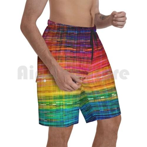 Rainbow Seamless Rustique Fabric Pattern Beach Shorts Men Beach Pants Swimwear Abstract Pattern Mexican Wallpaper