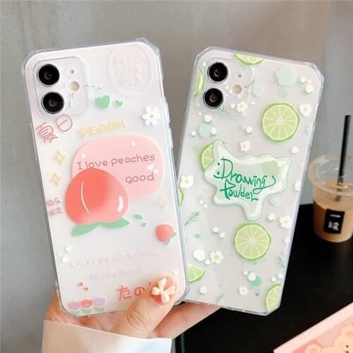Ottwn Transparent Summer Lemon Peach Phone Case For iPhone 11 12 Pro Mini Max X XS XR 7 8 Plus SE 2020 Cute Silicone Back Cover