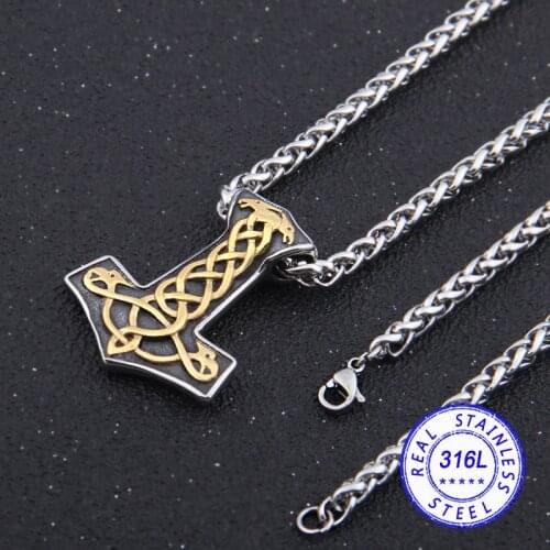 Dropshipping stainless steel viking thors hammer mjolnir pendant necklace Viking norse necklace Men gift