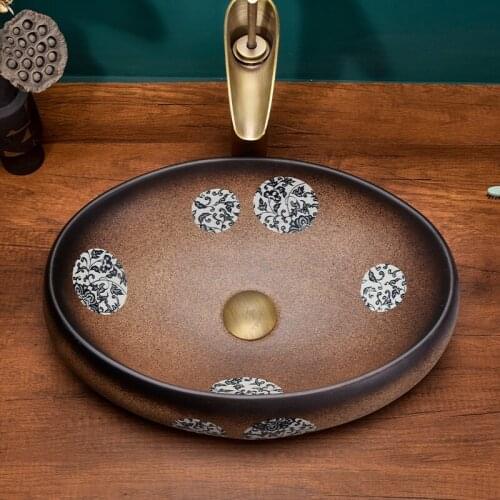 Retro ceramic platform basin Chinese art wash basin creative Hotel wash basin balcony toilet household single basin