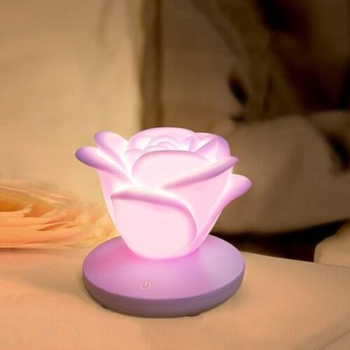 Romantic Rose-shaped Three-lamp Dimmable Touch-sensor LED Night Light Family Bedroom Decoration Valentines Day Gift
