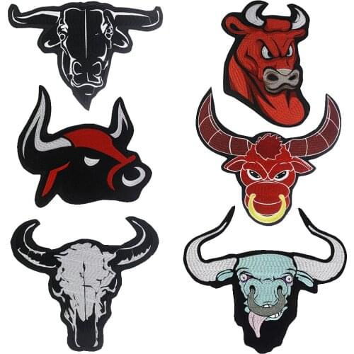 DIY Punk Embroidered Ox Sheep Patches for Clothes Biker Rock Sticker Iron on Applique Badge 1piece P2232