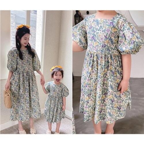 Family Look Summer Autumn Family matching Clothing Parent-Child Dress MOther And Daughter Round Neck Chiffon Floral Dresses