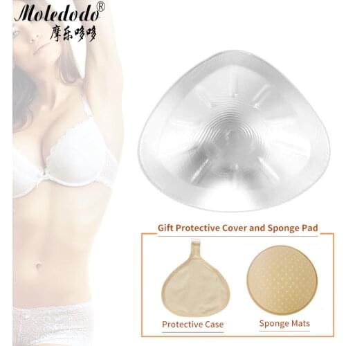 Silicone Breast Form Transparent Triangle Shape Silicone Chest Mastectomy Fake Breast Prosthesis 400g send Soft Sponge Pad D45