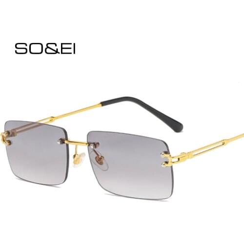 SO&EI Fashion Small Rectangle Women Sunglasses Retro Rimless Gradient Eyewear Shades UV400 Men Square Sun Glasses