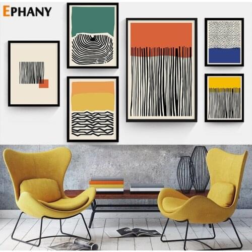 Modern Abstract Geometric Canvas Painting Poster Colorful Red Blue Yellow Line Wall Art Print Picture for Living Room Home Decor