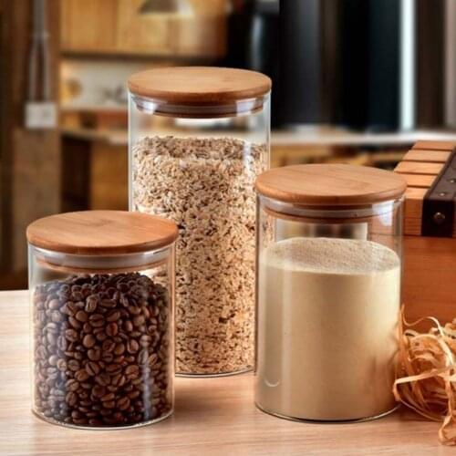 1Pcs Glass Jar With Bamboo Lid Sealed Canister Food Storage Bottles Container Storage Snacks Storage Bottles Candy Storage Jars