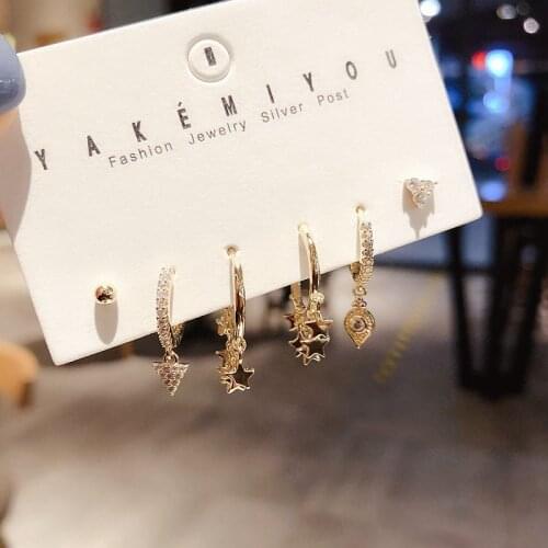 High-end CZ Crystal Triangle Star Dangle Earrings Set Gold Color AAA Cubic Zircon Earrings for Women