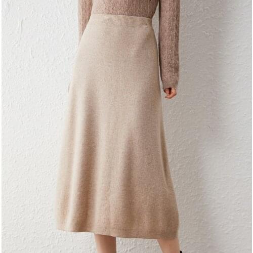 100% Pure Wool Skirts 2021 Autumn and Winter New Womens High Waist Skirts Slim Knit Solid Color Over-the-knee Skirts Korean