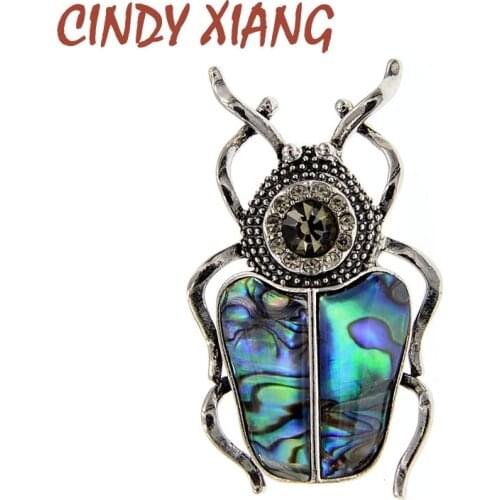 CINDY XIANG Abalone Shell Bug Brooch Vintage Insect Brooches For Women Rhinestone Beetle Pin Coat Accessories New 2020 Jewelry
