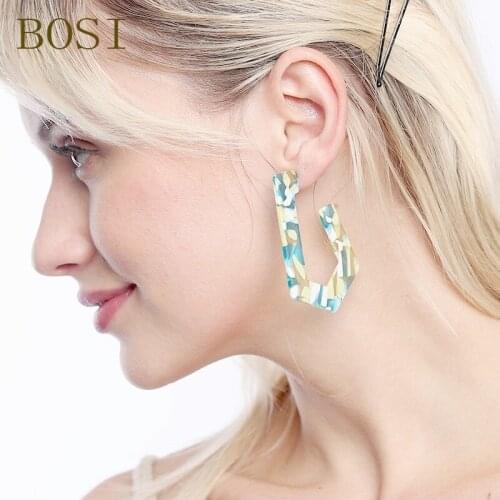 2019 ZA Jewelry Acrylic Fashion Women Geometric Big Earrings Trendy Print Resin Statement Earrings Party Gift Acetate Brincos