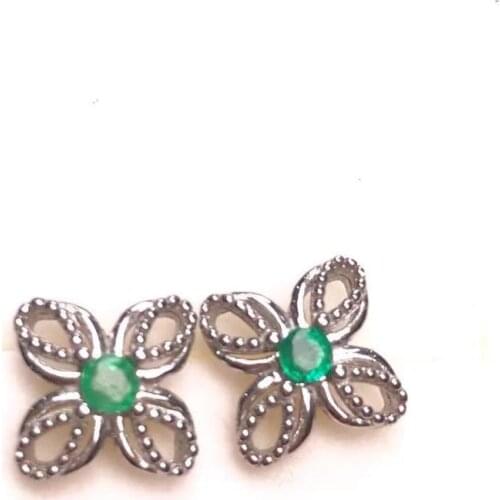 ]Natural Columbia Emerald Gemstone Square Stud Earrings Real 925 Silver Earrings Fine Charm Jewelry for Women